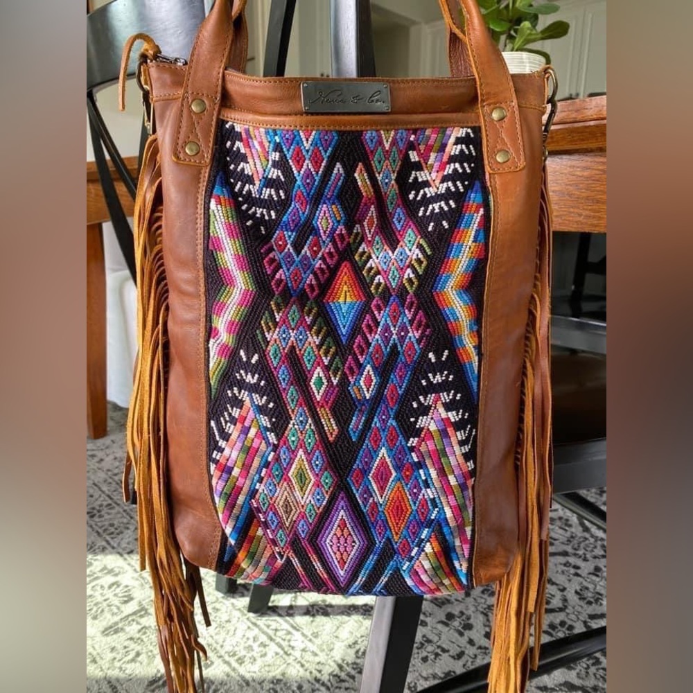 Nena & Co Rainbow Swans Huipil Fringed Tote